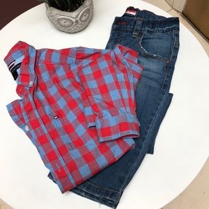 Tommy Hilfiger boys jeans and button down shirt outfit